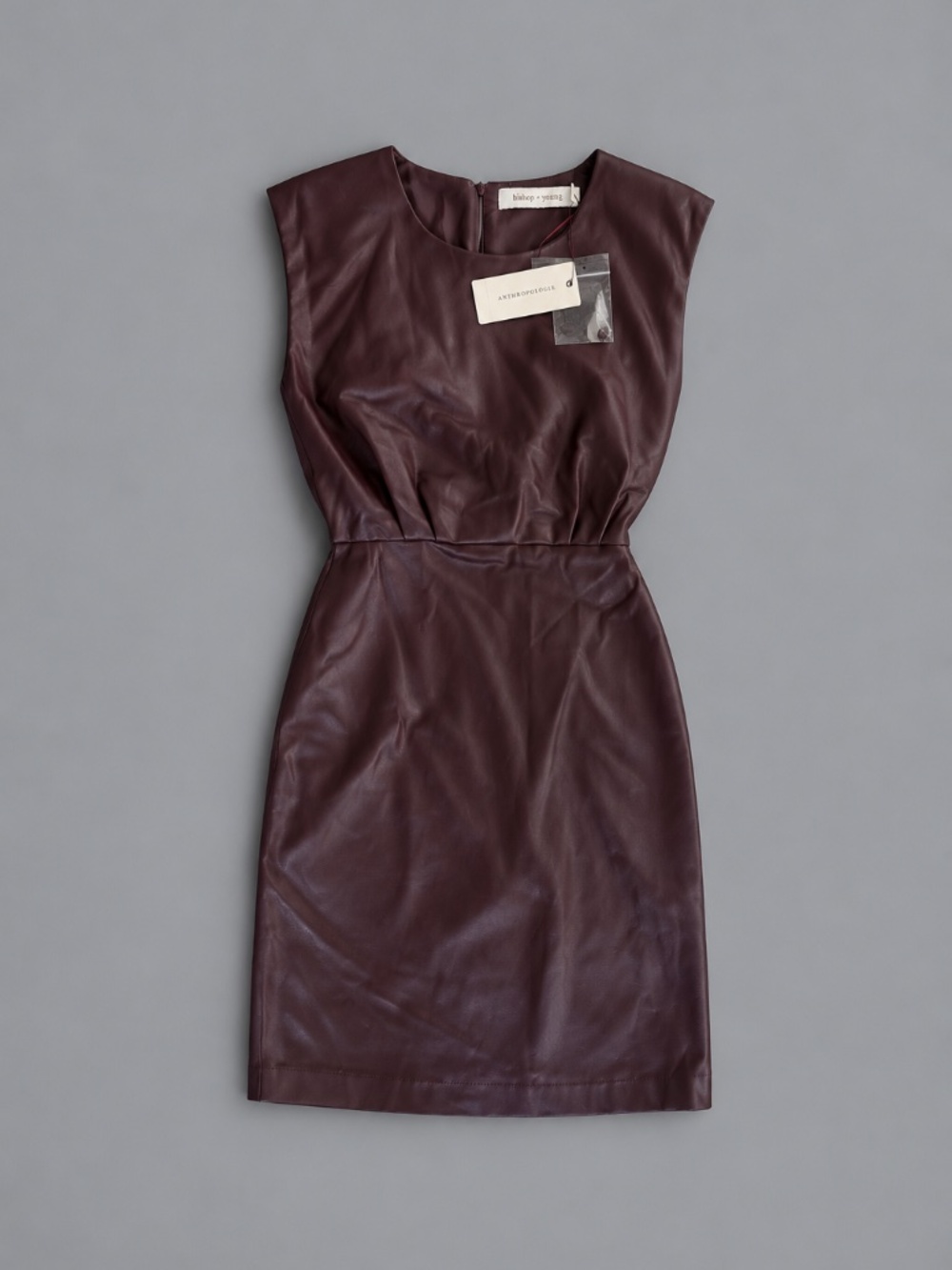 Bishop + Young Anthropologie Burgundy Faux Leather Mini Dress XS NWT